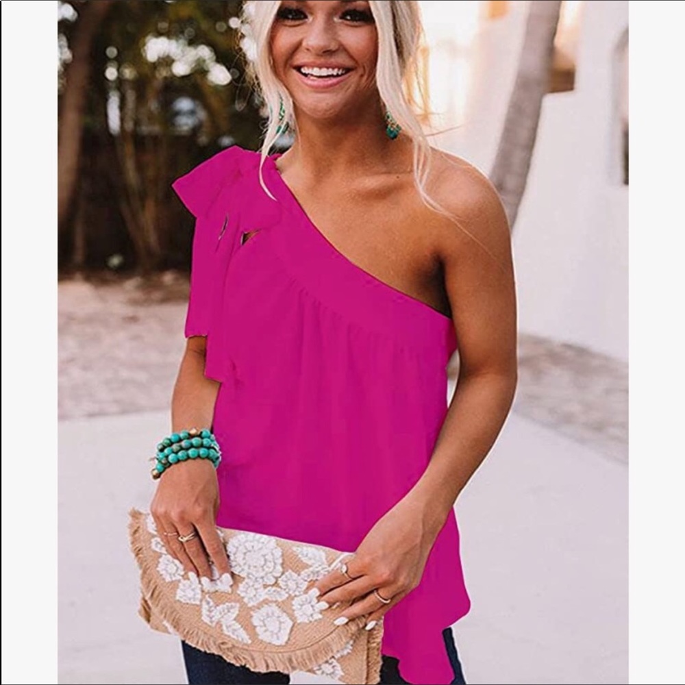 One Shoulder Tie Knot Blouse